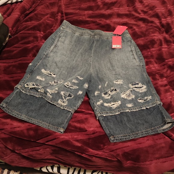 Diesel Blue Distressed Jean Shorts 31